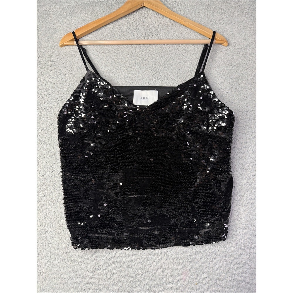 JUST FEMALE Top Womens Small Black Sequins Lined JUST FEMALE Top